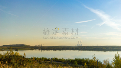 莱比锡城,高崖跳伞,湖,在上面,活力,运动,浪漫,黄昏,夏天,户外