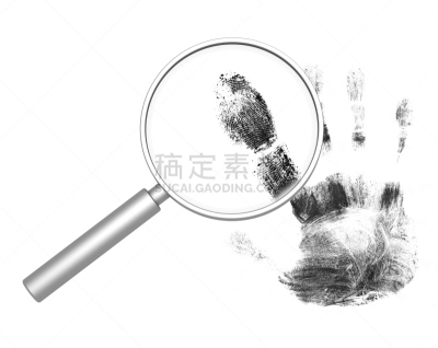 身份,法学,指纹,水平画幅,小型放大镜,白色,彩色图片,放大镜,手指