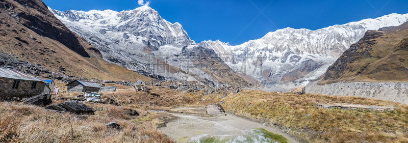 全景,安纳普纳生态保护区,水平画幅,无人,喜马拉雅山脉,户外,干的,徒步旅行,大本营,天气