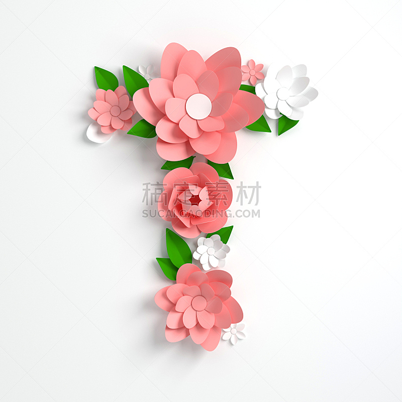 字母 英文字母t 柔和色 纸 白色 高雅 艺术 纸花 分离着色 花图片素材下载 稿定素材