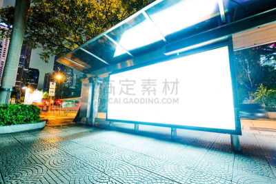 布告栏,夜晚,公共汽车站,空白的,传媒,汽车,交通,现代