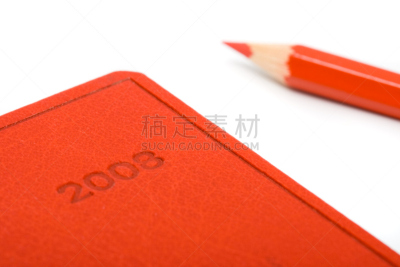 笔记本,铅笔,红色,2008,螺旋记事本,水平画幅,无人,历日,偏远的,文档