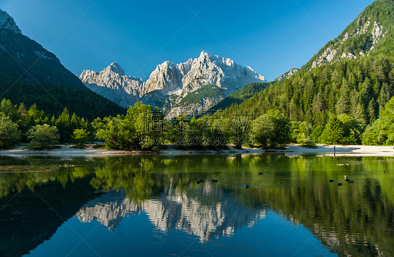 湖,斯洛文尼亚,克拉尼斯卡?戈拉,水,天空,美,水平画幅,julian alps,夏天,戈雷尼