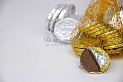 巧克力,铝,黄金,巧克力金币,水平画幅,银色,无人,商业金融和工业,糖果,大特写