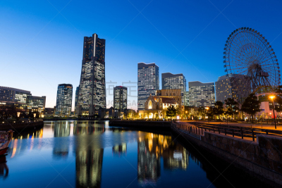横滨,城市,夜晚,水,水平画幅,无人,户外,滨水,都市风景,现代