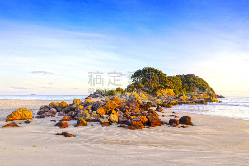 芒格努伊山,海滩,新西兰,水平画幅,沙子,无人,岩层,夏天,户外,丰盛湾