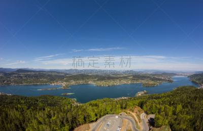 湖,了望塔,看风景,天空,水平画幅,夏天,户外,树林,奥地利,海滩