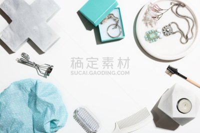 美,白色,平铺,青绿色,组物体,浴帽,排列整齐,个人护理,个人随身用品,留白