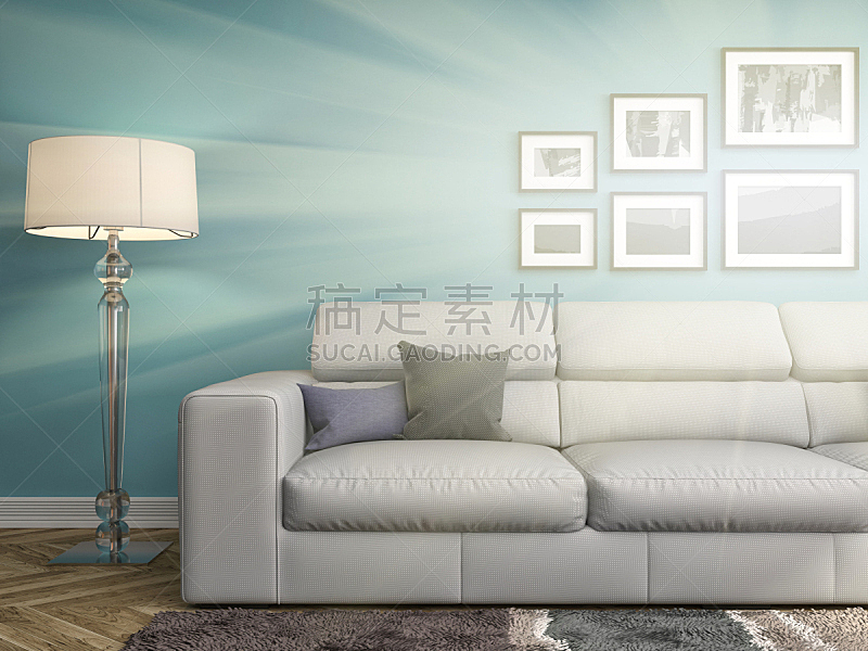 沙发,室内,绘画插图,三维图形,座位,水平画幅,无人,蓝色,装饰物,家具