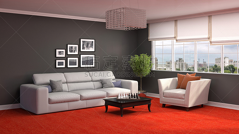 沙发,室内,三维图形,住宅房间,水平画幅,墙,无人,装饰物,家具,舒服