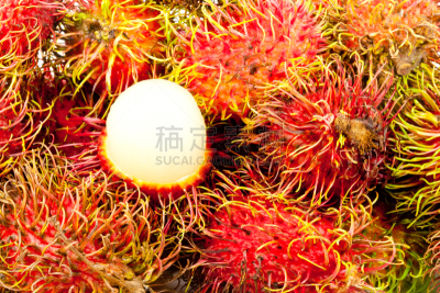 红毛丹,热带水果,水平画幅,无人,生食,特写,泰国,开着的,农作物,白色