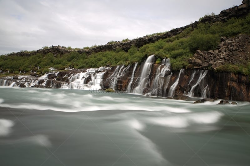 水,瀑布,hraunfossar,冰岛国,桨叉架船,西,river hvita,水平画幅,火山地形,超现实主义的