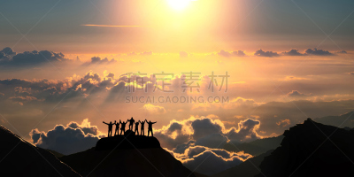 幸福到极点,体育团队,山顶,在上面,云景,喜马拉雅山脉,尼泊尔,山,云,徒步旅行