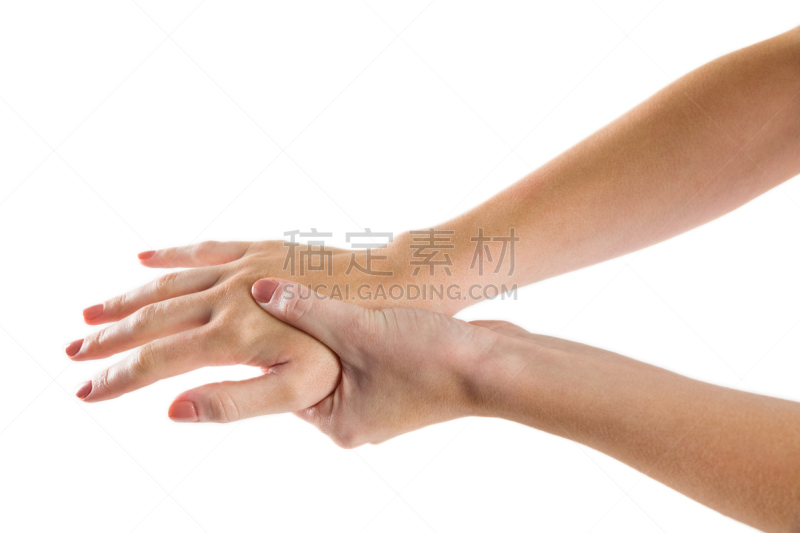 身体受伤,女人,手,20到24岁,水平画幅,白色背景,20到29岁,白人,青年女人