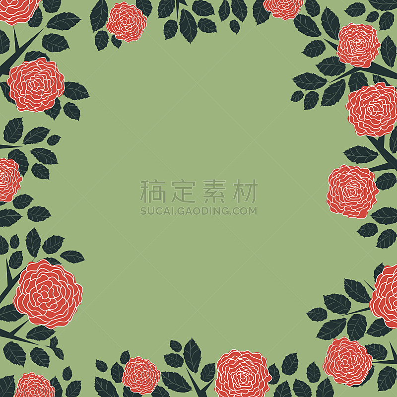 边框,玫瑰,叶子,红色,贺卡,芳香的,绘画插图,古典式,仅一朵花,花束