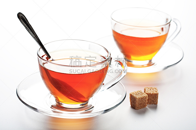 茶杯,两个物体,水平画幅,无人,玻璃,饮料,特写,茶,彩色图片,摄影