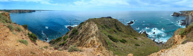 大西洋,夏天,阿尔加威,葡萄牙,岩石海岸线,云,海岸线,海岬,波浪,石头