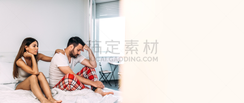 床,女人,男人,黑颈长脚鹬,概念,不高兴的,水平画幅,性主题,女朋友