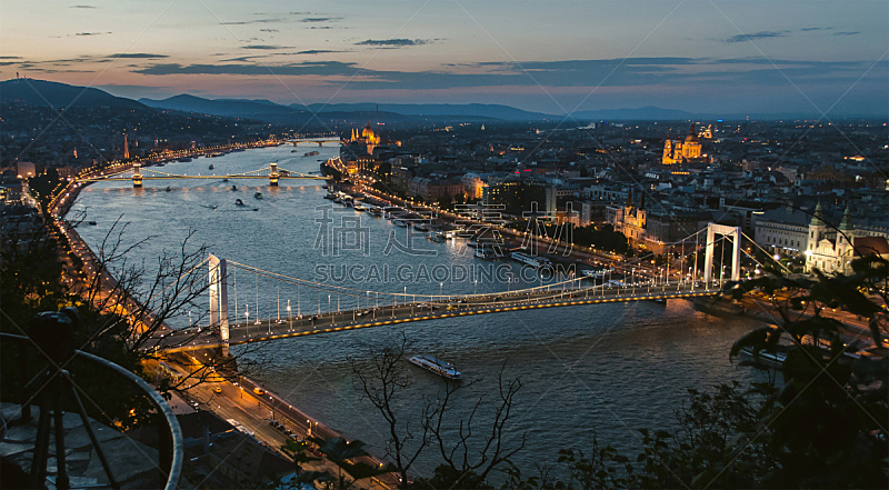 布达佩斯,桥,拍摄场景,旅游目的地,水平画幅,匈牙利,链桥,欧洲,塞切尼链桥,黄昏