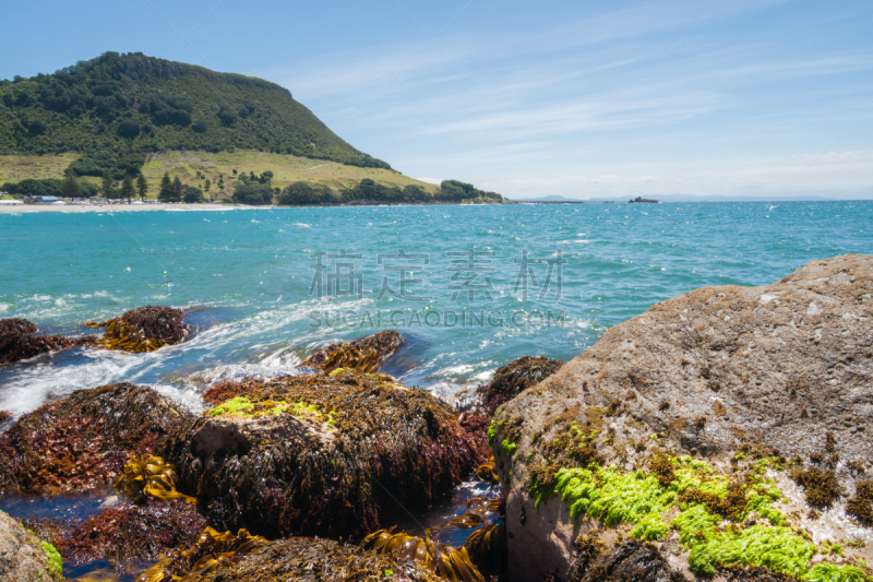 芒格努伊山,海滩,风景,水,天空,水平画幅,夏天,户外,陶朗加,丰盛湾