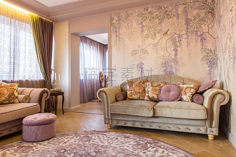 沙发,紫色,葡萄,柔和,地毯,起居室,壁纸,窗户,座位,水平画幅
