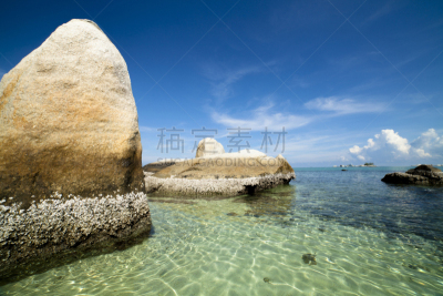 石头,海滩,花岗岩,地形,美,水平画幅,云,无人,蓝色,岛