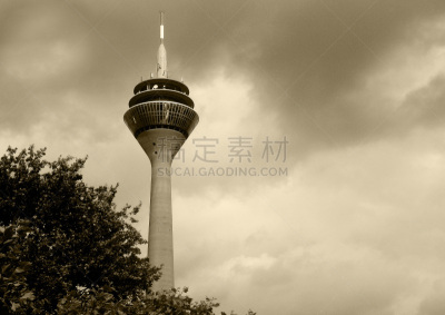 The rheinturm television tower, in the media district Düsseldorf, Germany, on late August 2018.
