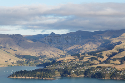 akaroa,海港,高处,山,看风景,新西兰,新西兰坎特伯雷地区,半岛,水