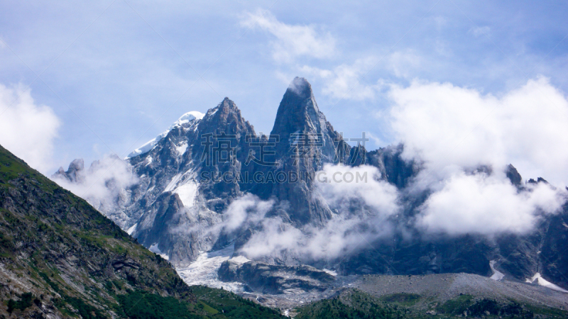 云,尖峰,地形,山顶,雪,勃朗峰,米迪德鲁峰,岩石,户外,粗糙的