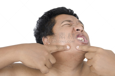 疙瘩,男人,白色背景,乳突,哈尼族,粉刺,水平画幅,干净,泰国,人的鼻子
