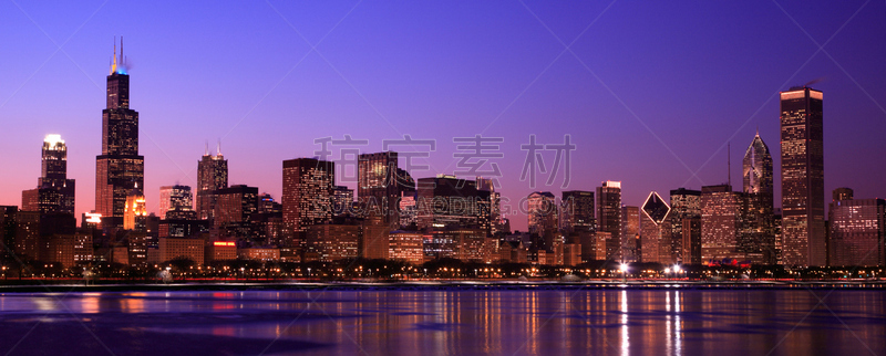 芝加哥市,全景,城市天际线,湖岸大道,威利斯大厦,密歇根湖,芝加哥鲁普商业区,天空,风,水平画幅
