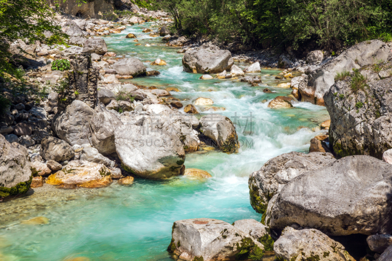 特里格拉夫国家公园,河流,青绿色,自然美,科巴里德,julian alps,水平画幅,无人,欧洲,户外