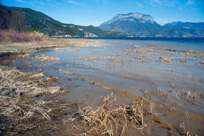 泸沽湖,云南省,中国,风景,天空,水平画幅,地形,无人,蓝色,户外