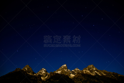 提顿山脉,星星,泰頓村,教堂山,杰克森,杰克逊,杰克逊霍尔,大提顿,怀俄明,水平画幅