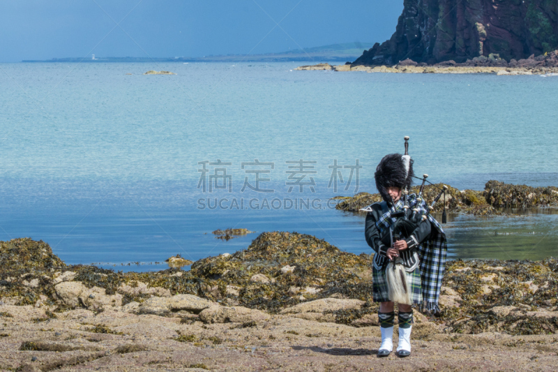 本兰小镇,苏格兰风笛,苏格兰高地,传统,水平画幅,高统靴,夏天,户外,充满的,编码