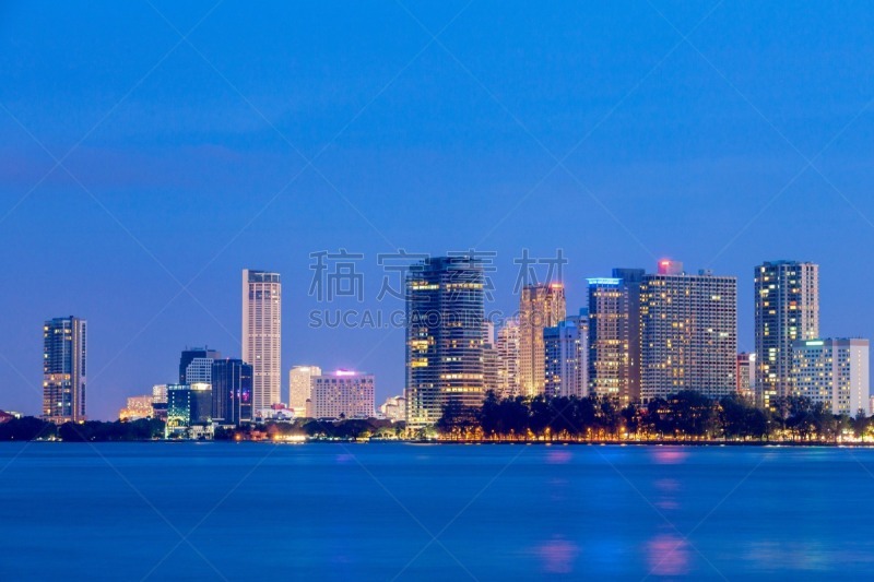 乔治敦,槟榔屿州,都市风景,摩天大楼,建筑外部,城市天际线,热霾,天空,早晨,夏天