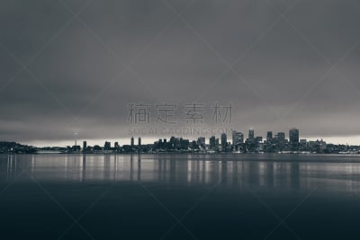 西雅图,城市天际线,水,西雅图太空针塔,美国,水平画幅,建筑,无人,户外,城市