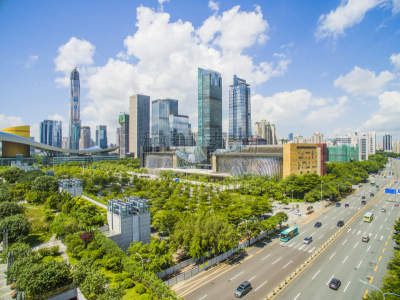 深圳,摩天大楼,航拍视角,广东省,未来,新的,市区路,都市风景,多车道公路,现代