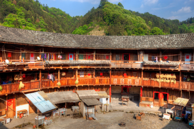 蒂卢,客家族,日光,传统,房屋建设,永定,厦门,福建省,水平画幅,古老的