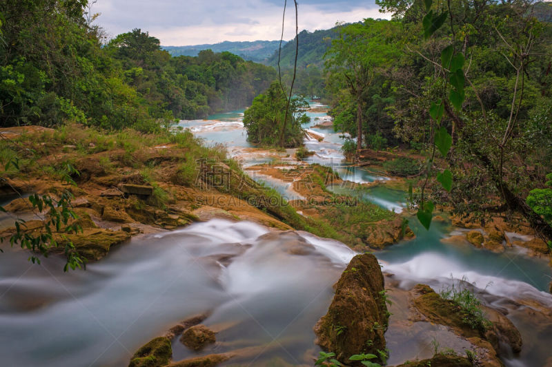 agua azul cascades,帕伦克,恰帕斯州,墨西哥,水,风,枝繁叶茂,纯净,夏天,拉丁美洲