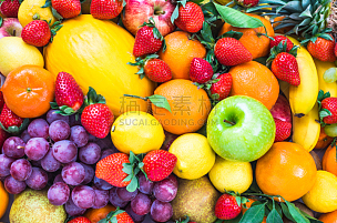 清新,水果沙拉,色彩鲜艳,水果,明亮,多色的,蔬菜,浆果,多样,超级市场
