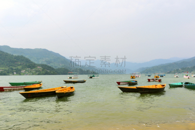 博卡拉,尼泊尔,船,费瓦湖,沙林扣山,安娜普娜山脉群峰,水,天空,美,水平画幅