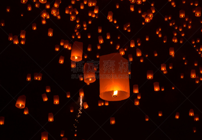 灯笼,半空中,天空,美,水平画幅,夜晚,符号,轻轻浮起,气球,庆祝