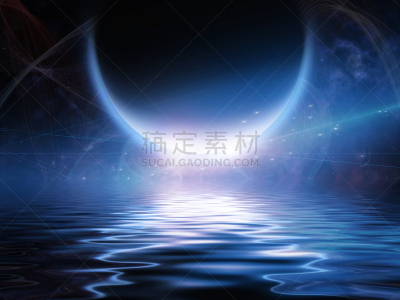 宁静,行星,水,在上面,夜晚,蓝色,黑色,概念,宏伟,非凡的