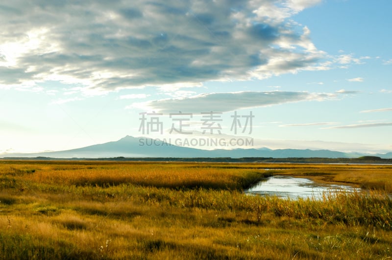 涛沸湖,山,秋天,日本,北海道,东,斜里岳,天空,水平画幅,无人