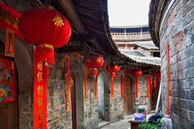 蒂卢,客家族,室内,厦门,永定,福建省,水平画幅,古老的,过去,著名景点