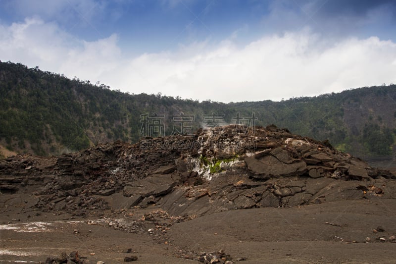 火山口,在边上,几劳亚活火山,硫磺,水平画幅,沙子,火山地形,户外,烟,山