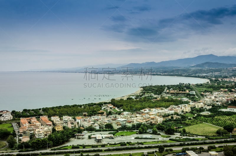 西西里,北,海岸线,城镇,天空,水平画幅,山,沙子,旅行者,户外