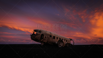 冰岛国,飞机坠落,八月,自然,水平画幅,地形,无人,户外,黑色,彩色背景