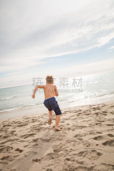 沙子,运动,海滩,儿童,可爱的,海洋,男孩,迅速,云,跑